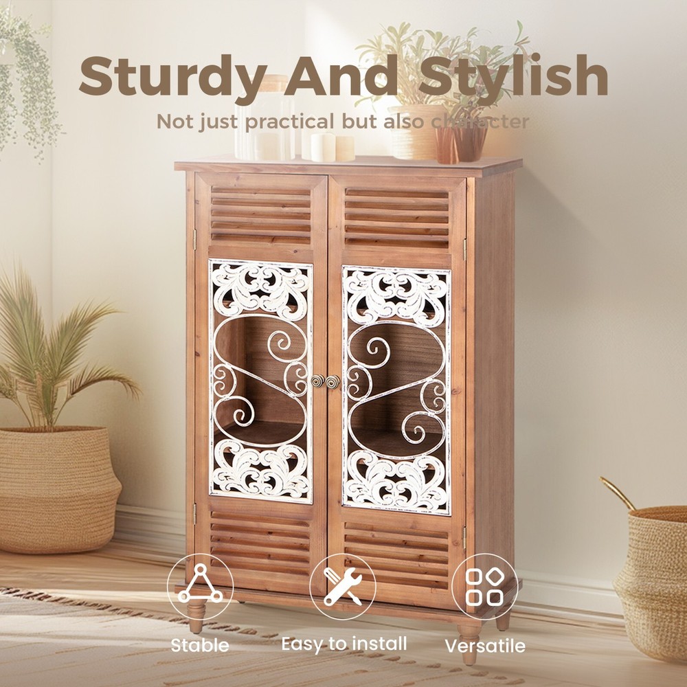 2 Doors Storage Cabinet Buffet Sideboard Distressed Accent Cabinet Entryway