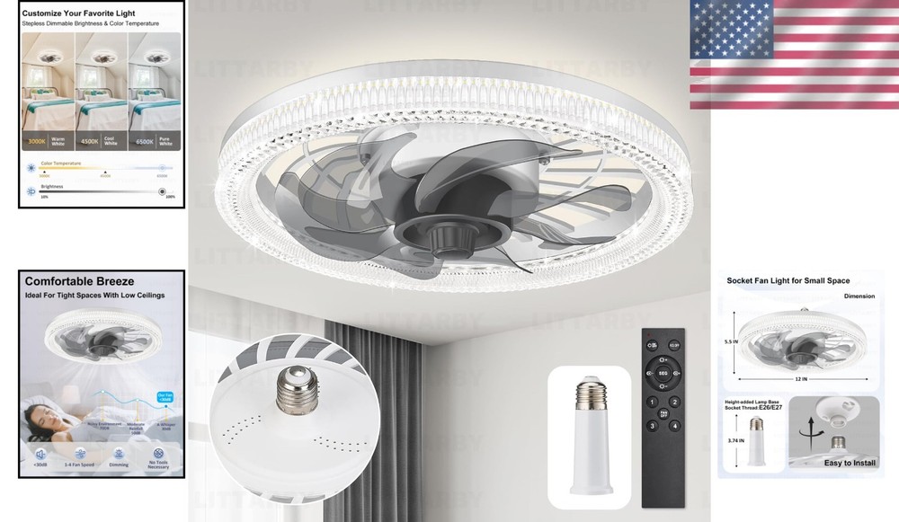 Modern Remote-Controlled Ceiling Fan & Light - Brightness & Color Adjustments