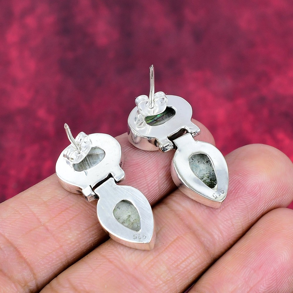 Abalone Shell Gemstones Handmade 925 Solid Sterling Silver Earrings Jewelry