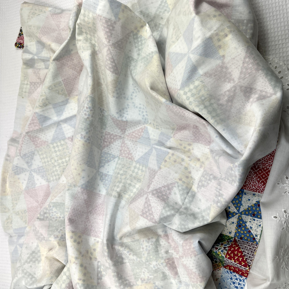 Patchwork Print Toddler Bed Flat Sheet/Blanket Eyelet Trim Lined 34"W x 45"L EUC