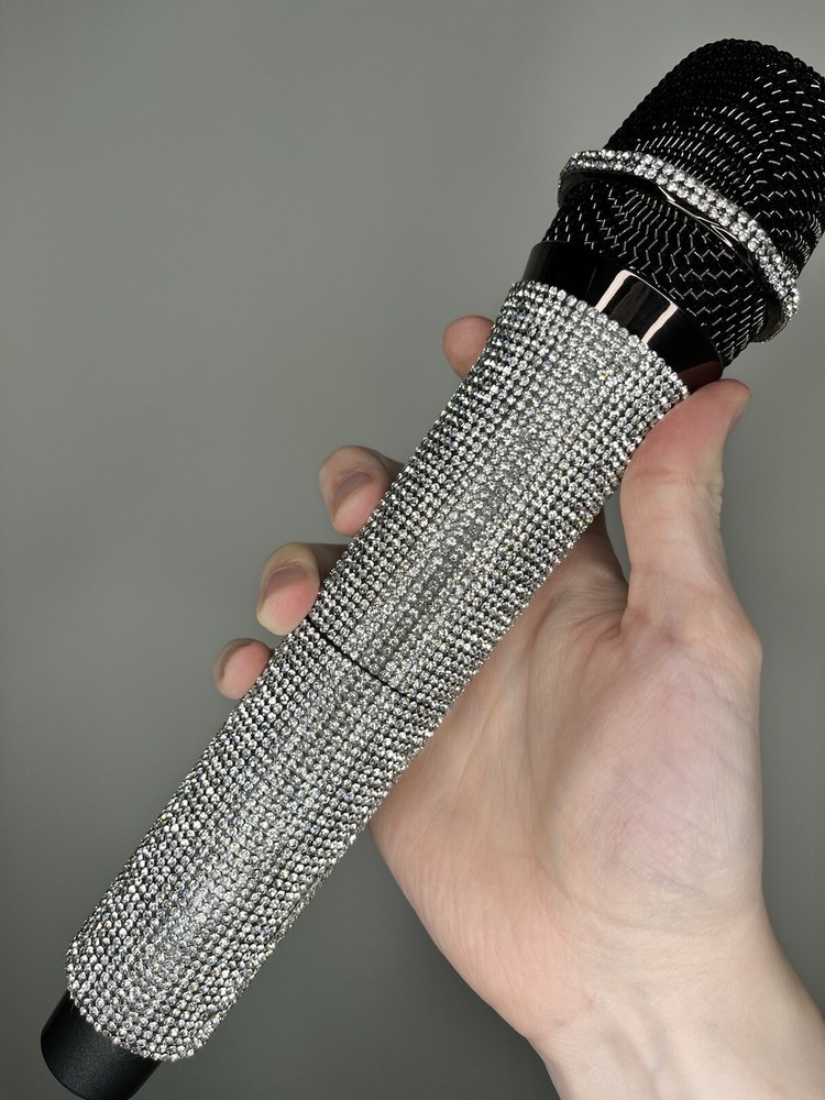 Silver Rhinestone Wireless Karaoke Microphone + Receiver System - Rechargeable