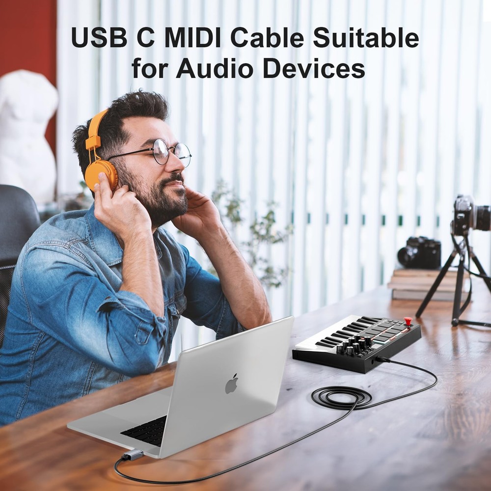 MeloAudio USB C MIDI Cable, Type C to 2.0 Interface 5 FT, Black