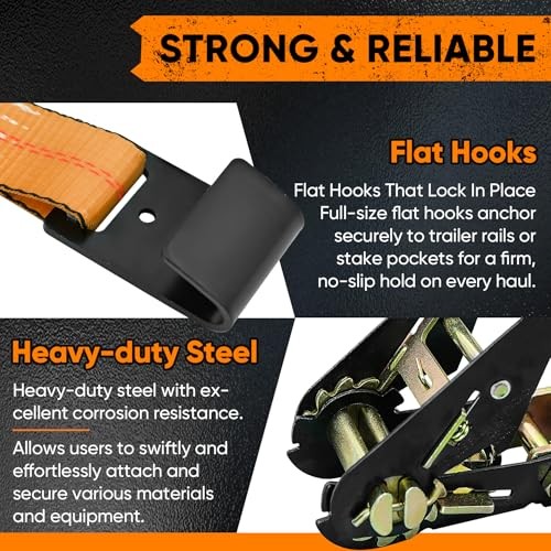 4 Pack Car Tie Down Straps for Trailers - 2" x 96" - 9900LBS Break Orange