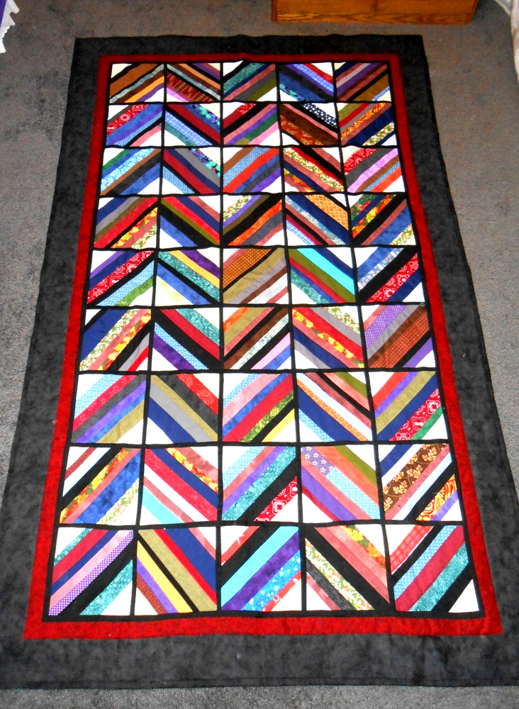 Extra Long Twin Zig Zag Patchwork Quilt, Handmade 89" x 55"
