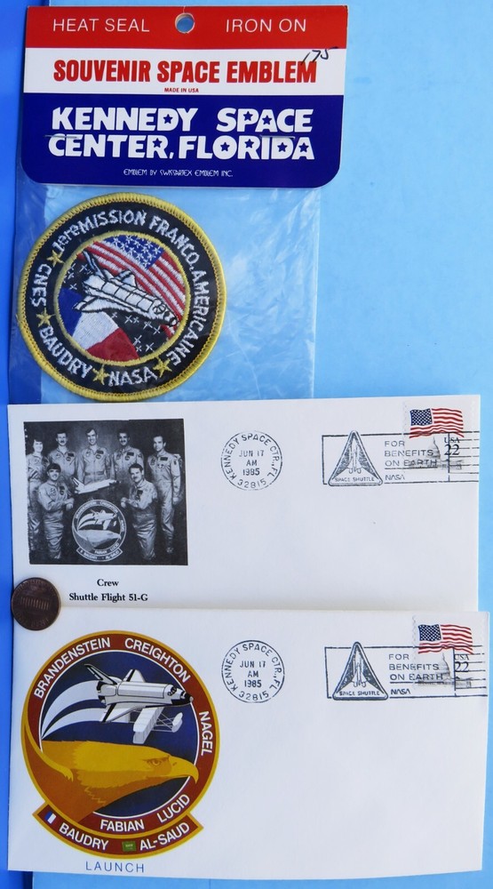 Patrick Baudry astronaut patch Postal Cover Pair STS-51G Space Shuttle Discovery