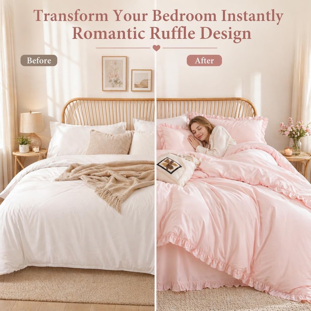 JANZAA Blush Pink Comforter Set Queen – Soft Microfiber, Queen,