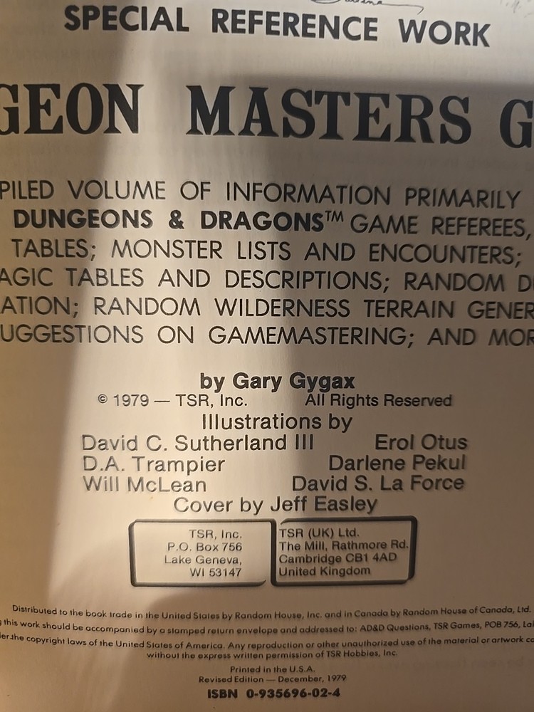 Advanced Dungeons & Dragons Dungeon Masters Guide Hardcover 1979