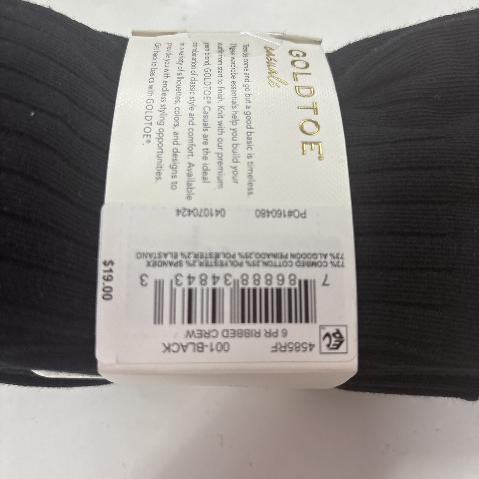 6 Pairs Gold Toe Casuals Women's Ribbed Crew Mid-Calf Socks Black Size 6-9