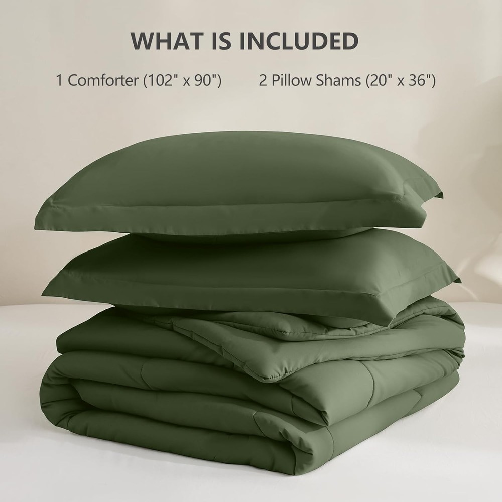 CozyLux King Comforter Set - Olive Green King,