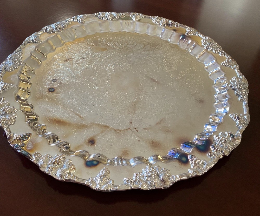 Silver-plated copper punch bowl with grape motif