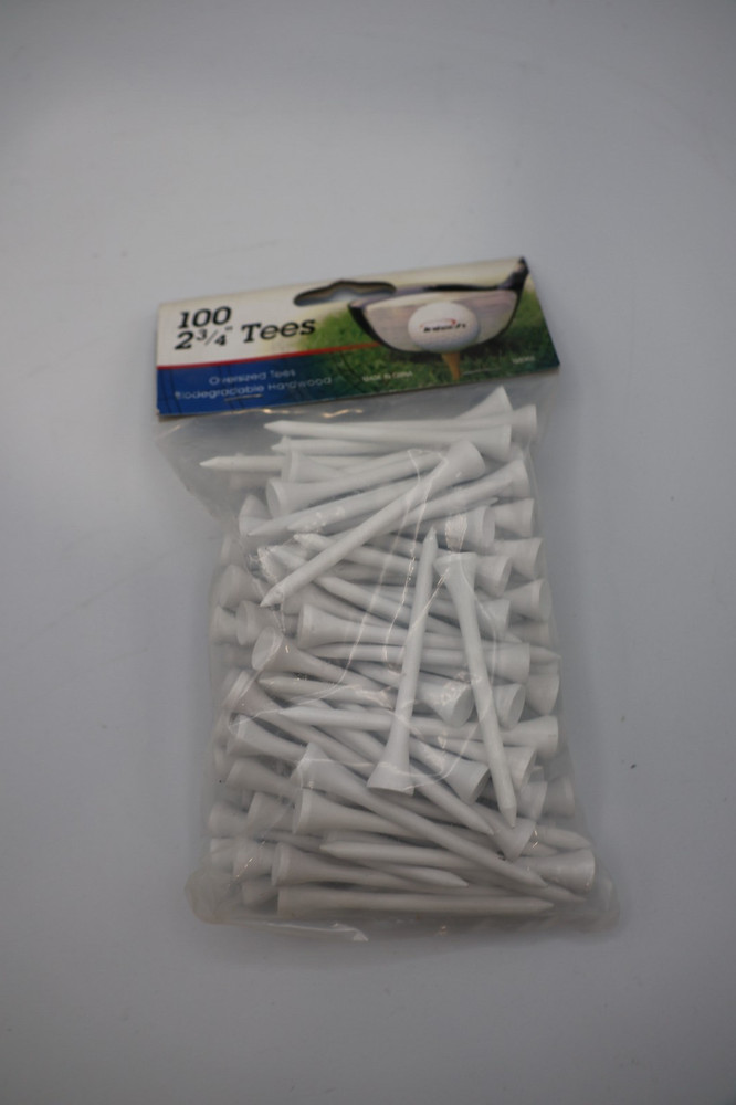 Intech - Biodegradable 100% Solid Hardwood 2-3/4" White 100 Golf Tees New