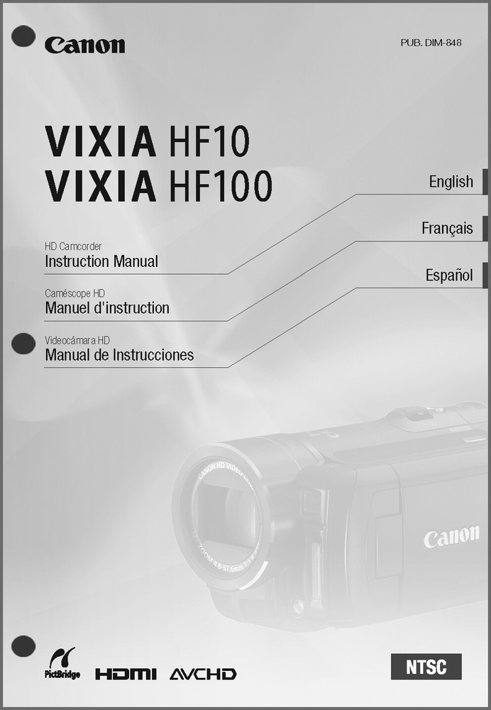 Canon VIXIA HF10, HF100 Camcorder User Instruction Guide  Manual