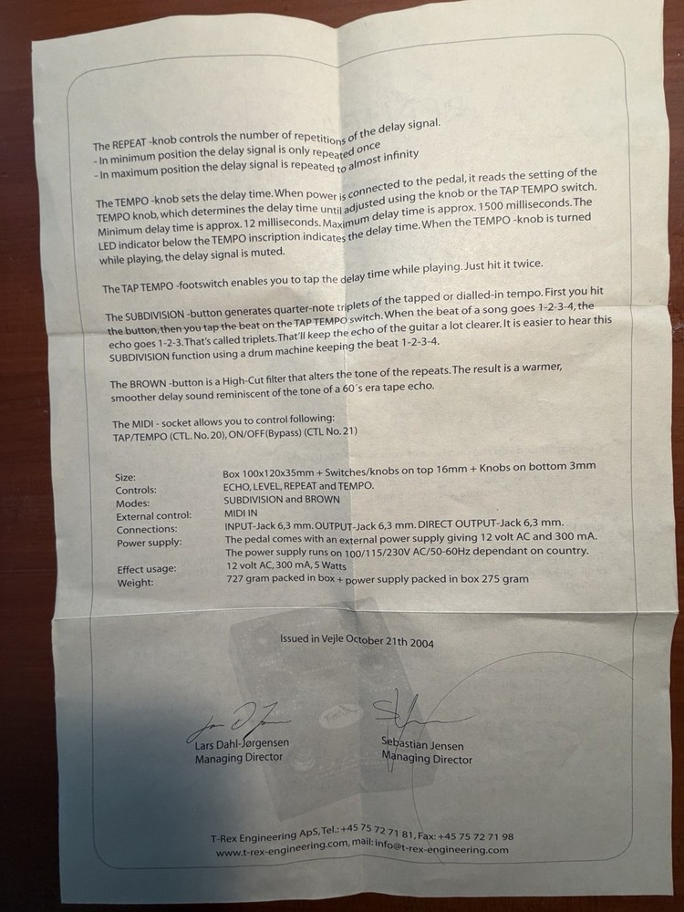 T. Rex Engineering Replica Echo Delay Effects Pedal Free USA Ship