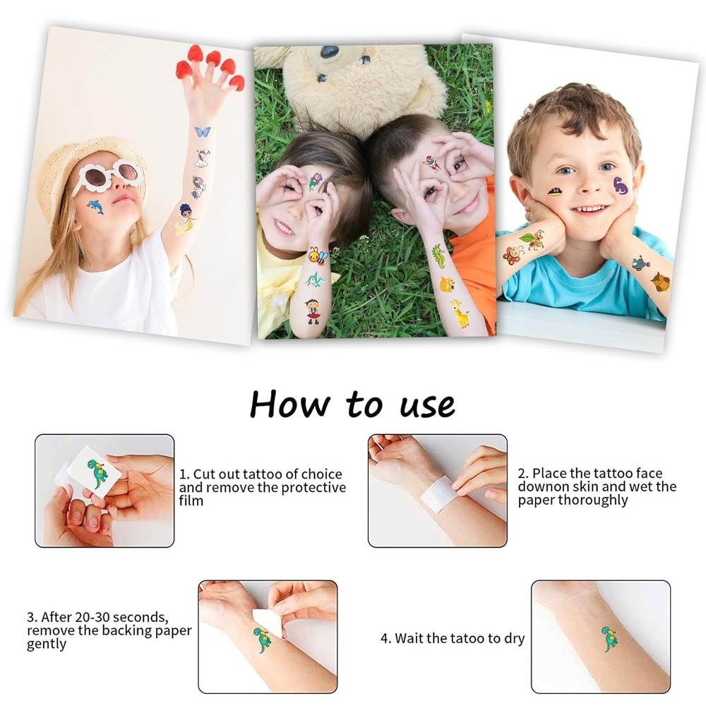 Tattoos for Kids, 300+ Mixed Styles Temporary Medium, Multi-colored