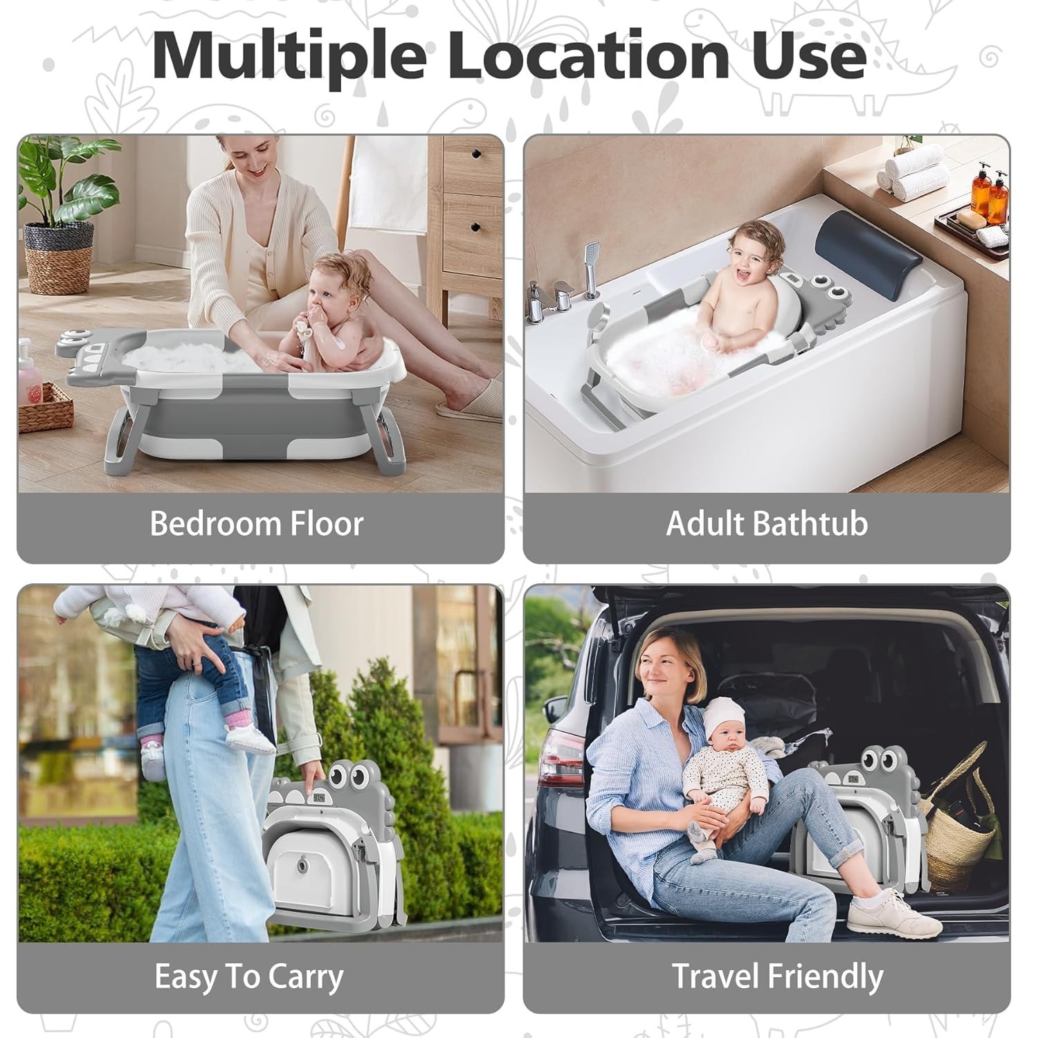 Bañera plegable para bebé, con cojín suave y termómetro en tiempo real, ideal pa