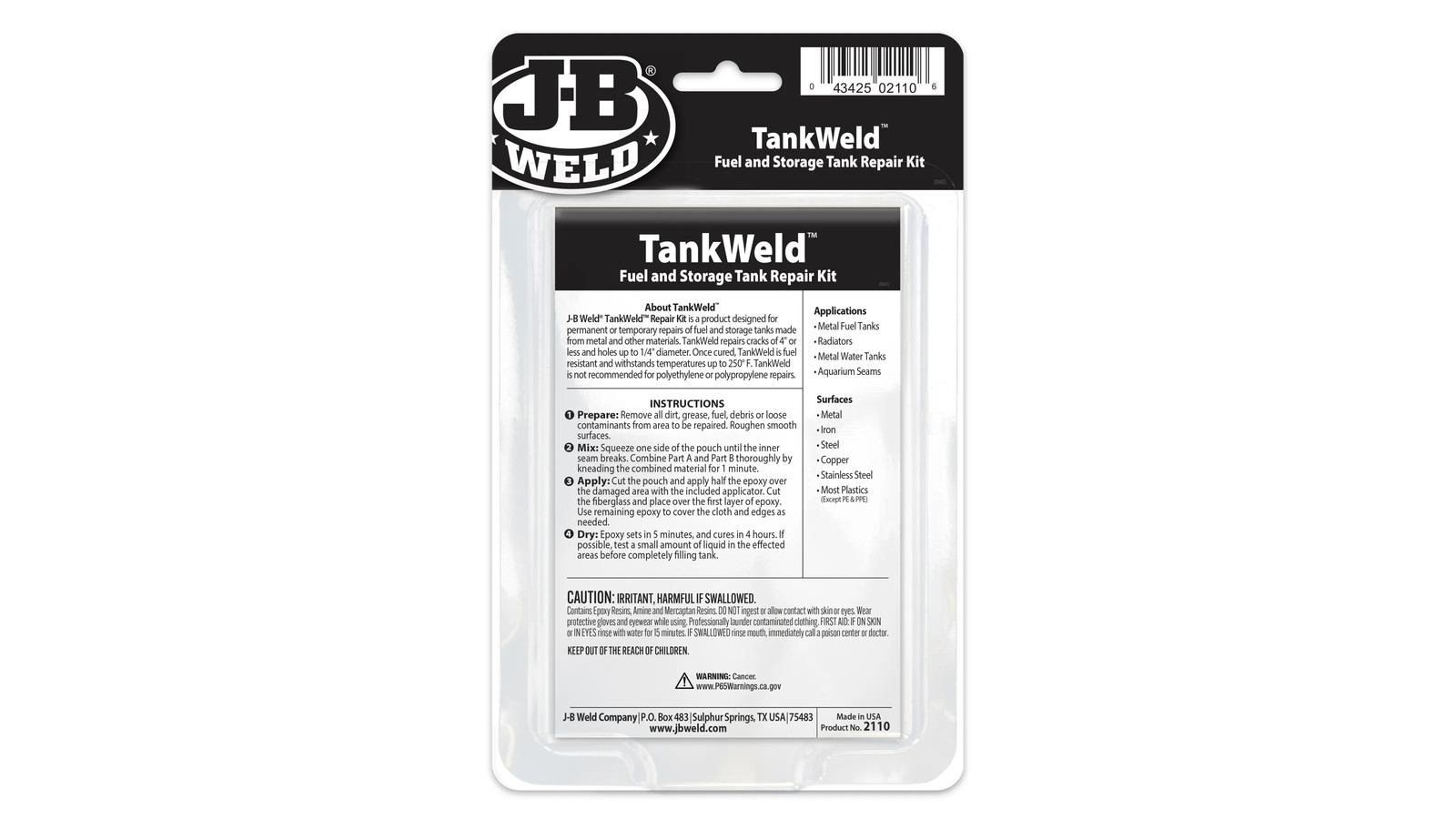 JB Weld Metal Fuel Tank Repair Kit, Gray (2110)