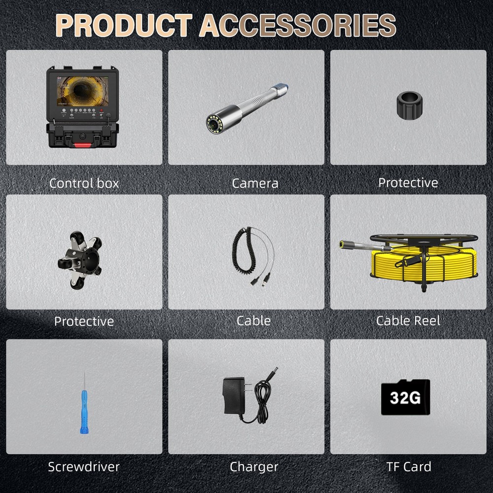 30M Sewer Camera DVR Pipe Inspection Camera with 512hz Self-leveling Borescope