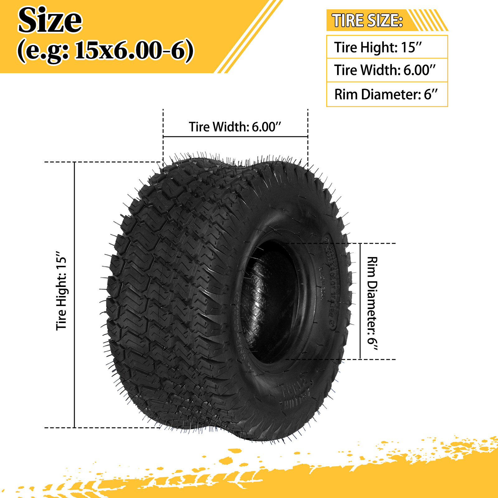 Two 15x6.00-6 Turf Tires Lawn Mower Tractor 4 Ply Rated 15x6-6 Tubeless 570Lbs