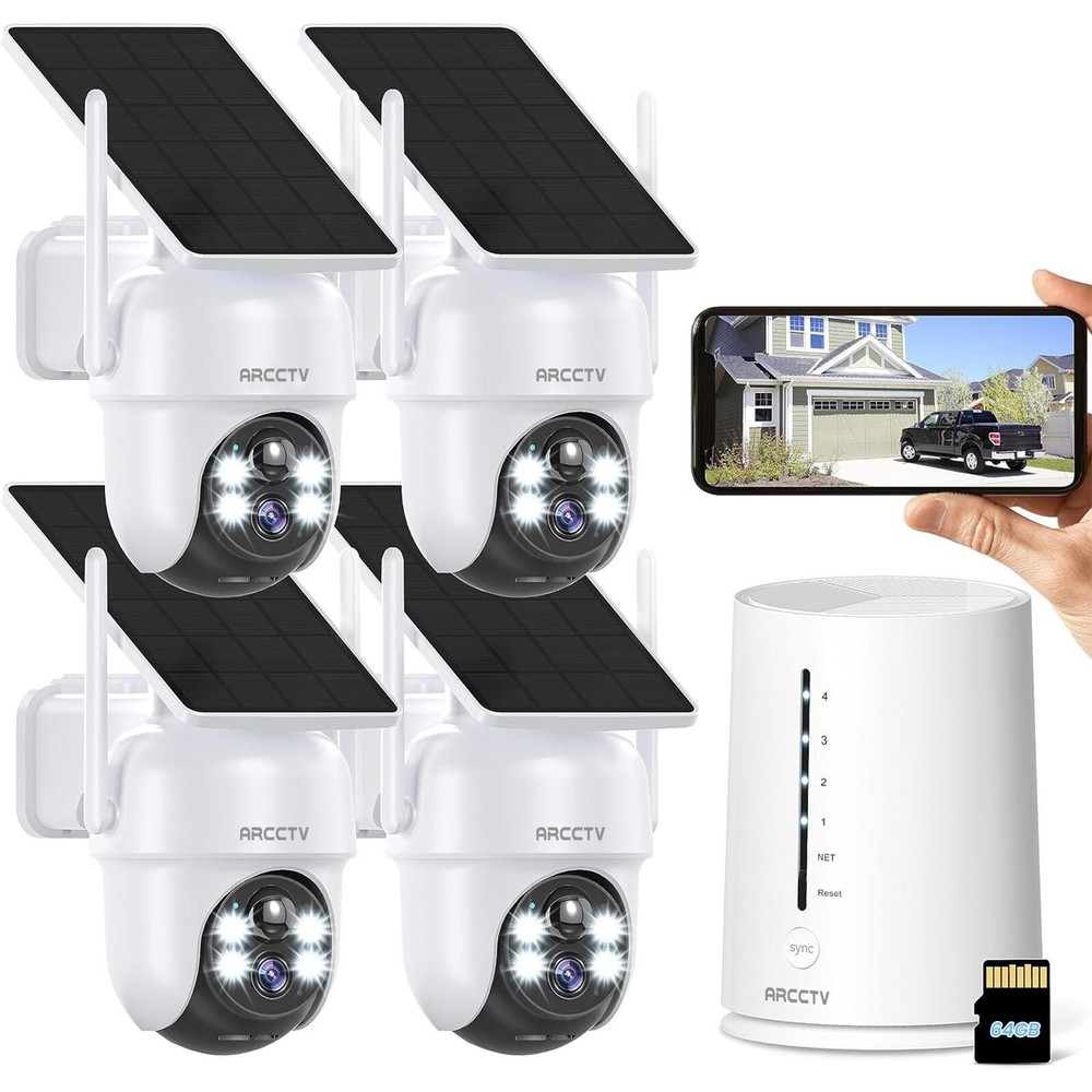 ARCCTV Security Camera System Outdoor Solar Battery Powered Wireless WIFI Audio