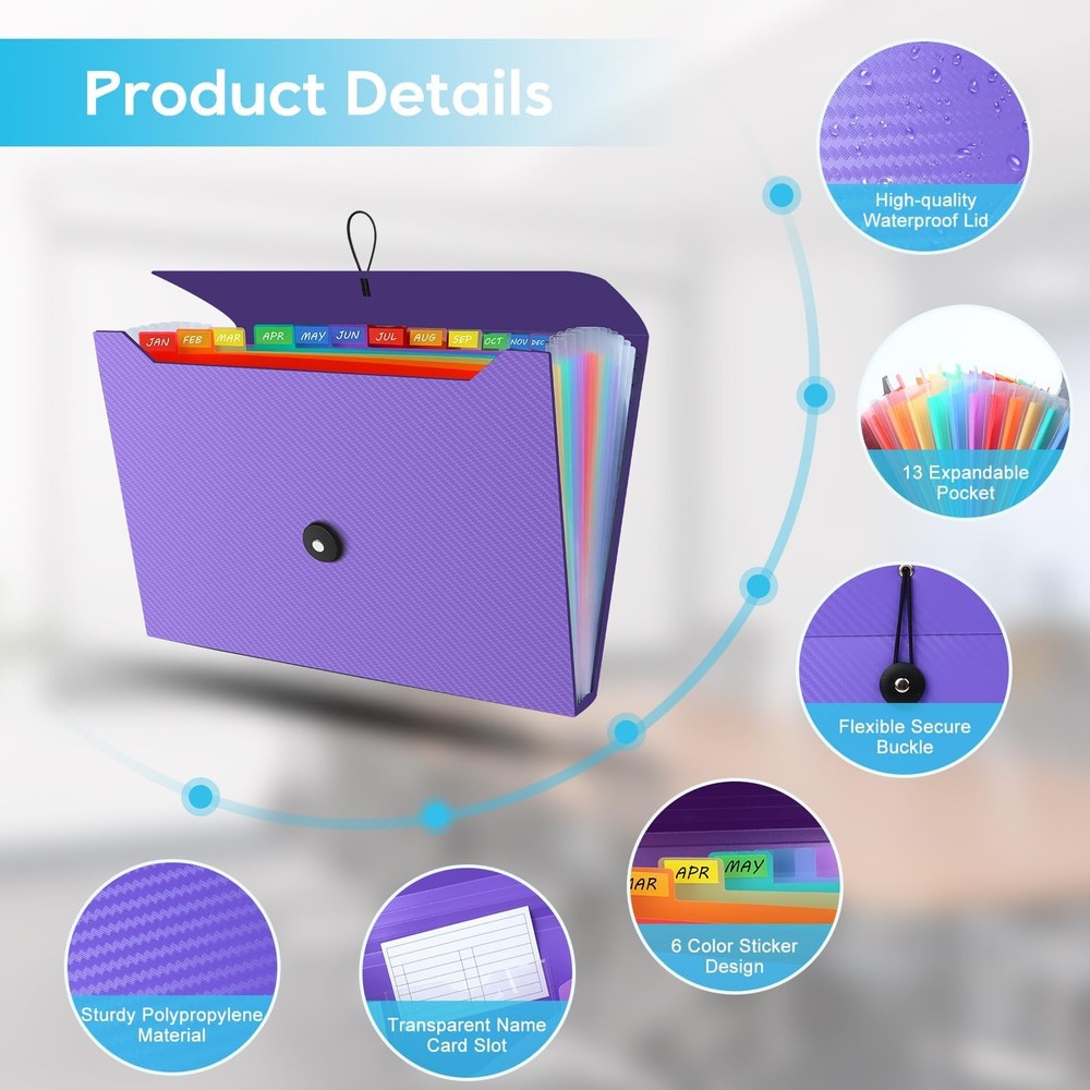 Accordion File Organizer, Expanding File Folder for Sorting Documents and Pap...