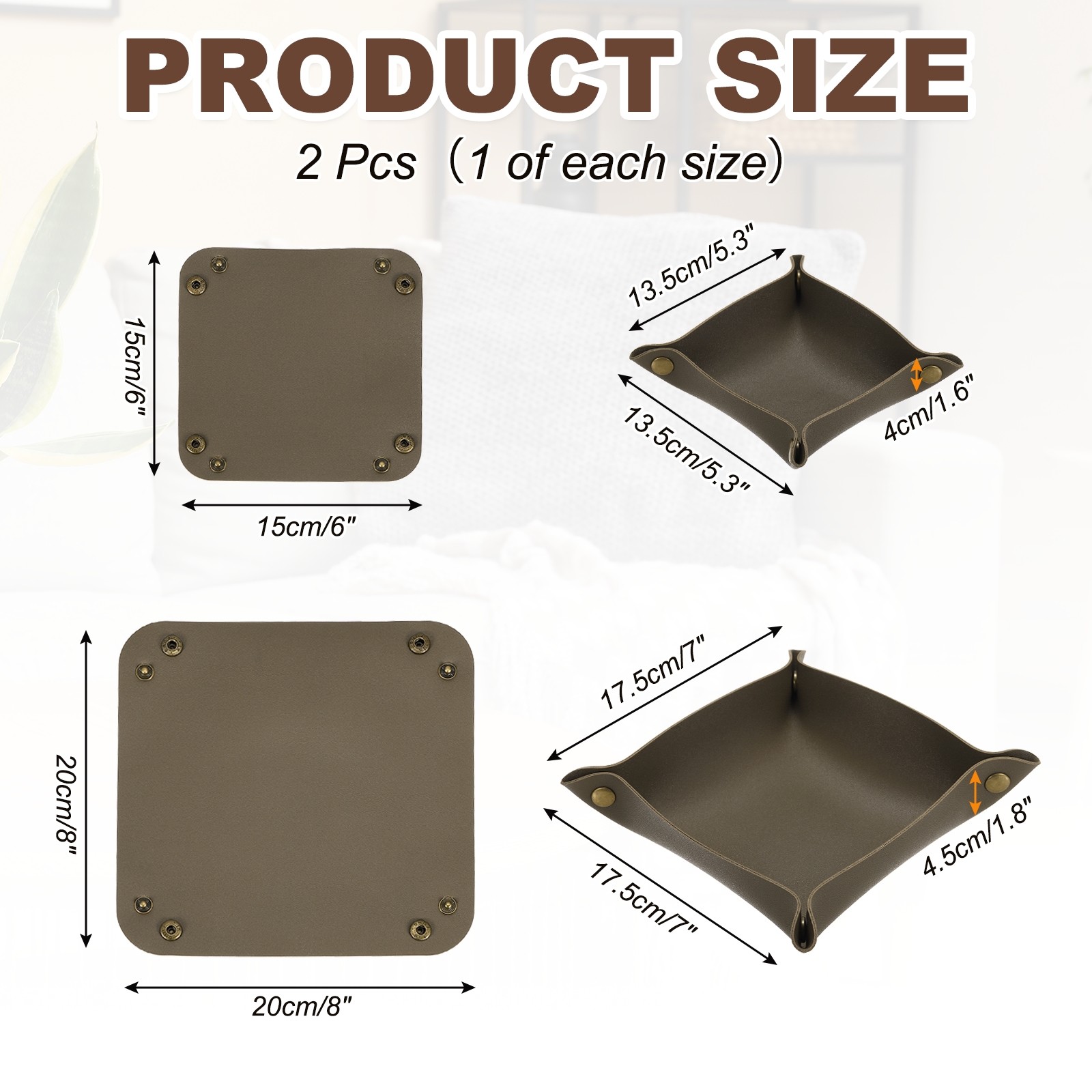 2 Sizes Leather Valet Tray, Folding Jewelry Tray Organizer, Brown