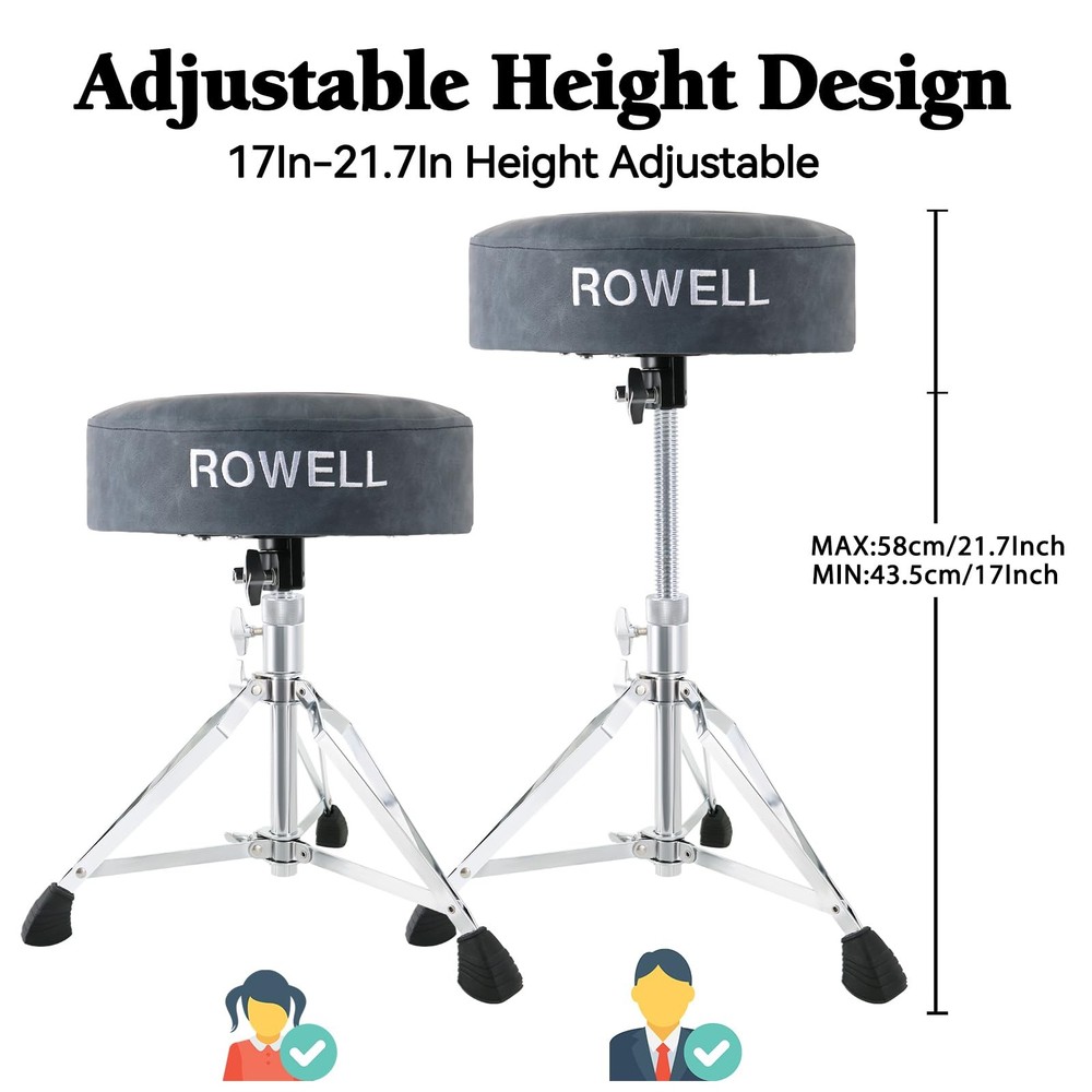 ROWELL Drum Throne Adjustable Drum Stool Lightweight Drum Seat Soft Drum Stoo...