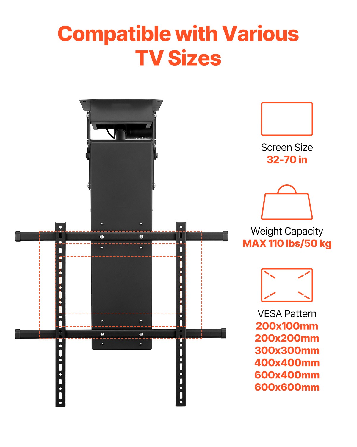 VEVOR Motorized Ceiling TV Mount Electric Flip Down Bracket for 32-70 in Screen