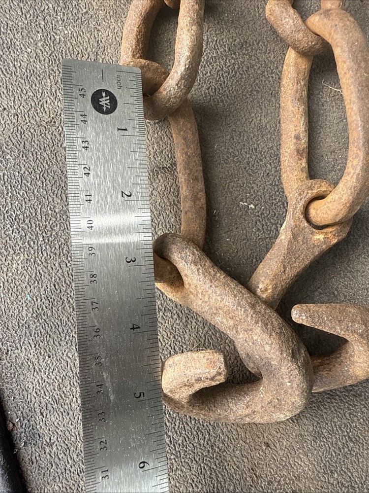 Antique Hand Forged Hook & Double Chain Primitive Farm Hearth Blacksmith