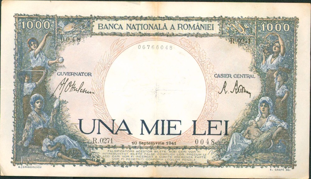 ROMANIA 1000 LEI 1941. VF CONDITION.