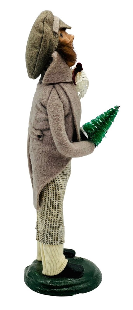 Byers Choice Man with Small Tree Tan Jacket Hat Checked Pants 1985 Bumpy Base