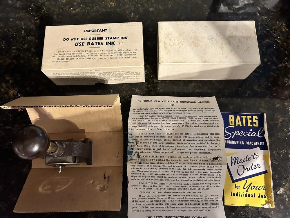 Vintage Bates Numbering Machine 5 Wheels Style E Automatic Numerical Stamper