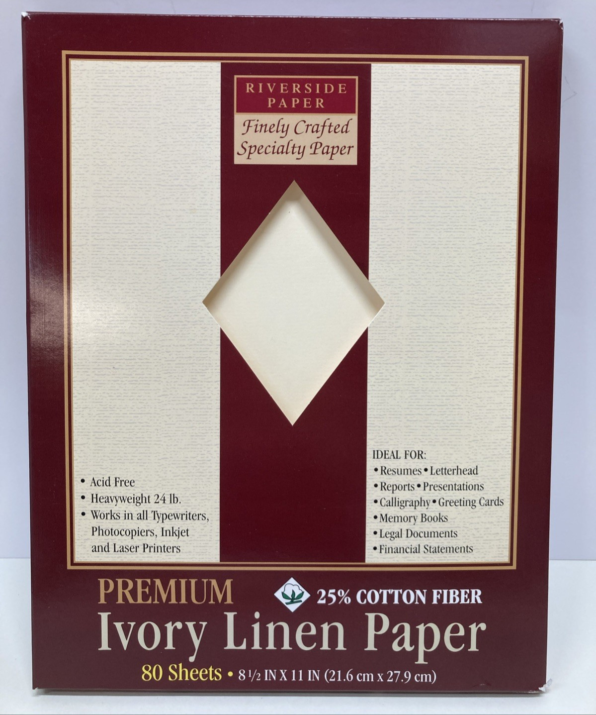 Riverside Ivory Linen 25% Cotton Paper 80 Sheets 8.5 x 11 Heavyweight 24lb