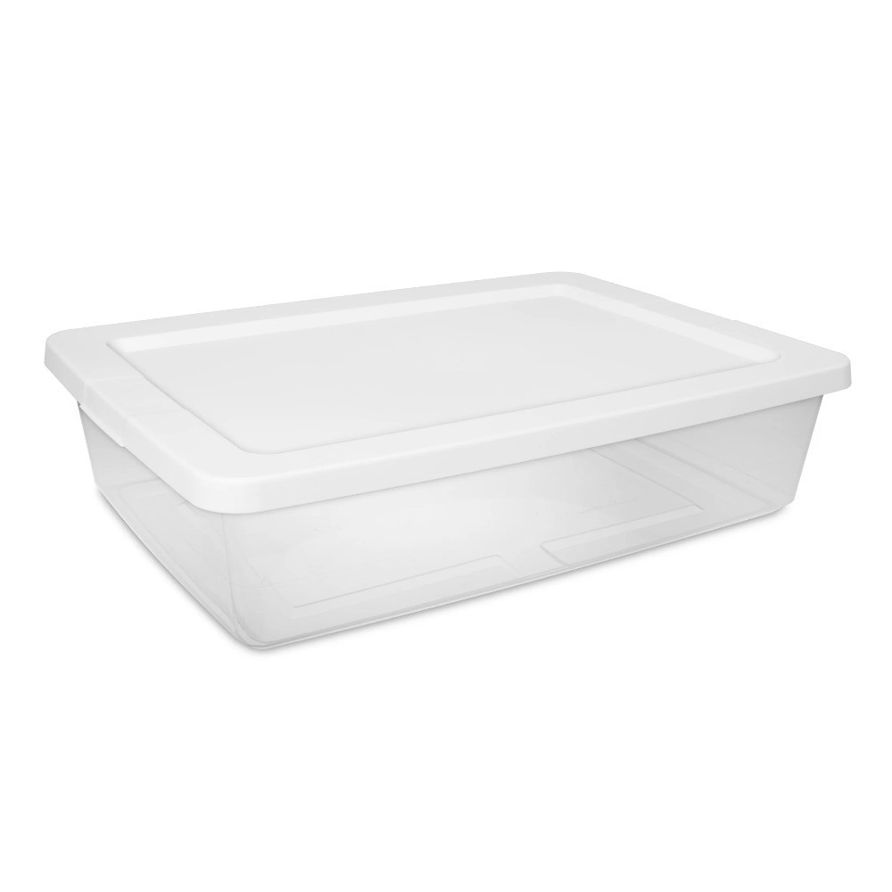 2-Pack Small 28 Quart Clear Plastic Storage Bins with Snap-On Lids, White