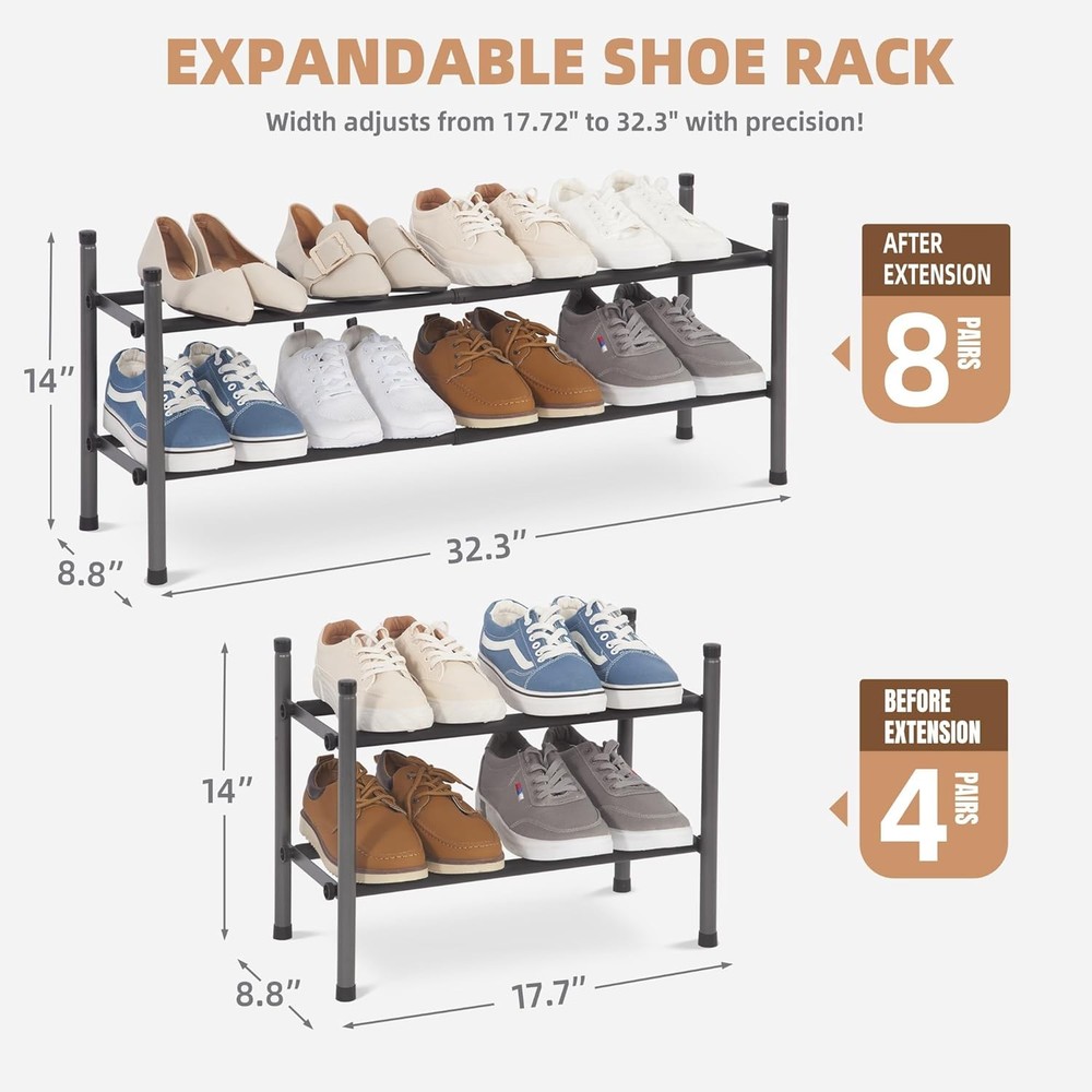 Expandable Shoe Rack 8 Pairs Stackable Small Shoe Rack Metal Adjustable Shoes