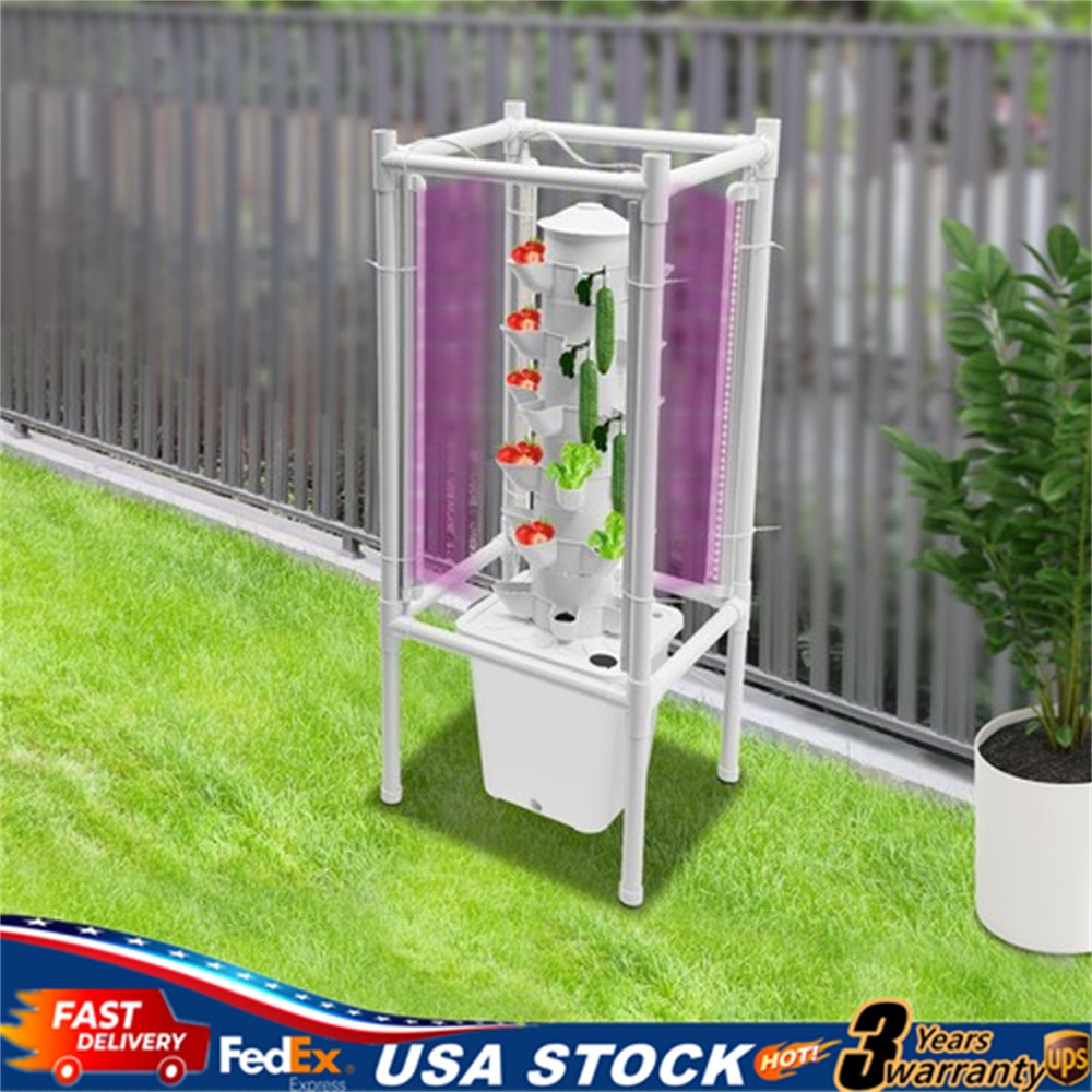 30-Pot Vertical Hydroponic Tower System Set with LED Lighting & Auto-Watering