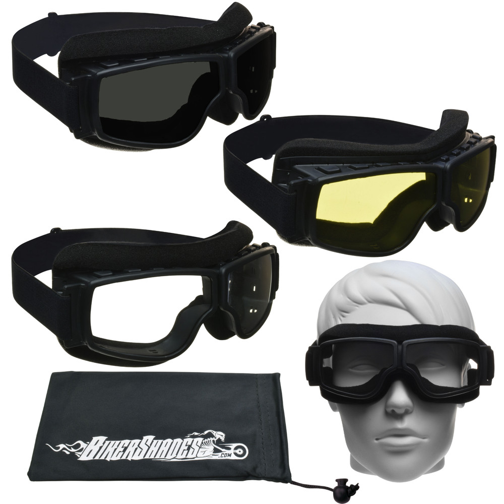 Motorcycle Goggles Cover Over Glasses with Foam Padding & Adjustable Strap