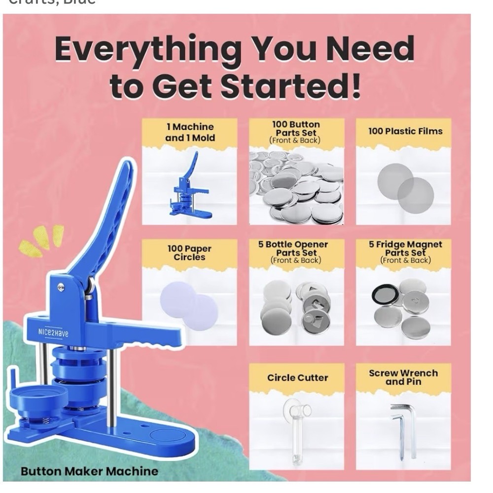Nice2Have 3” Button Maker Machine Kit 75mm Single Mold + Supplies – New Open Box