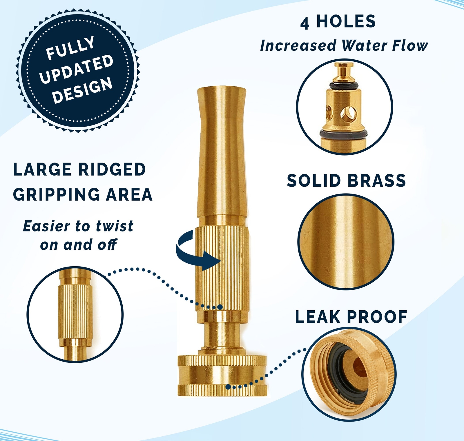 Morvat Solid Brass Heavy Duty Twist Garden Hose Jet Nozzle, 2 Pack