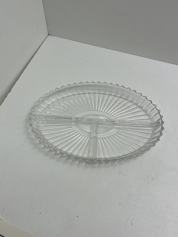 Vintage Glass Oval Candy Dish With 3 Divided Sections