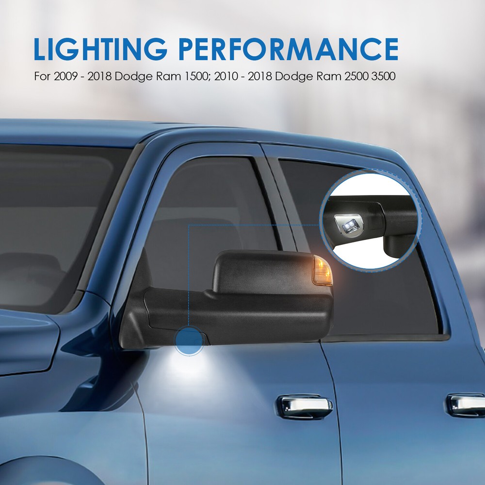 Driver Side Power Heated Tow Mirror w/ TEMP Sensor For 2009-2018 Dodge Ram