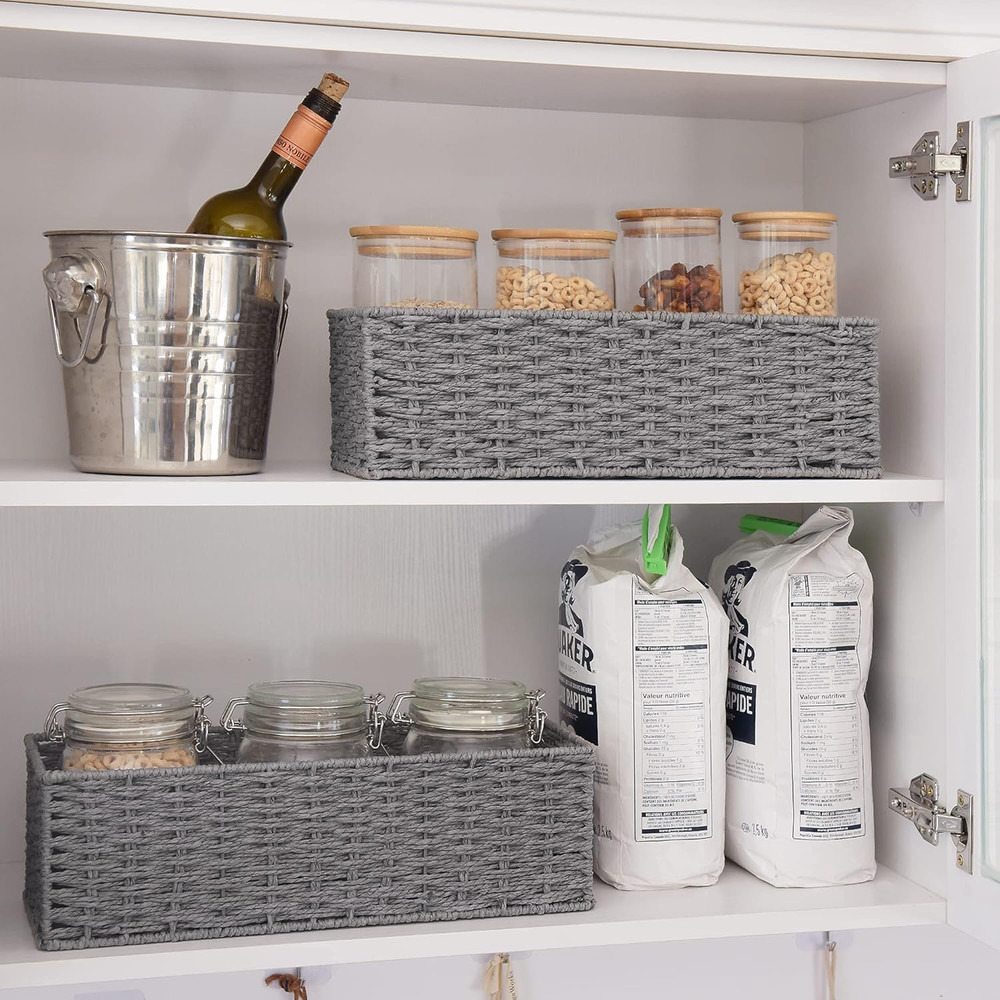Rope Paper Storage Baskets Set, Gray