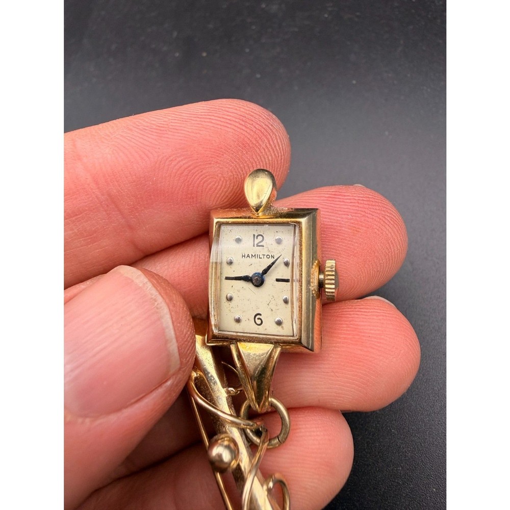 Rare Hamilton Lapel Pin 14k Solid Gold Watch - 1950