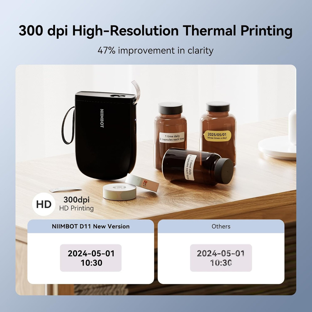 D11 New Version Label Maker Machine with Tape,300Dpi Bluetooth Label Printer, Po