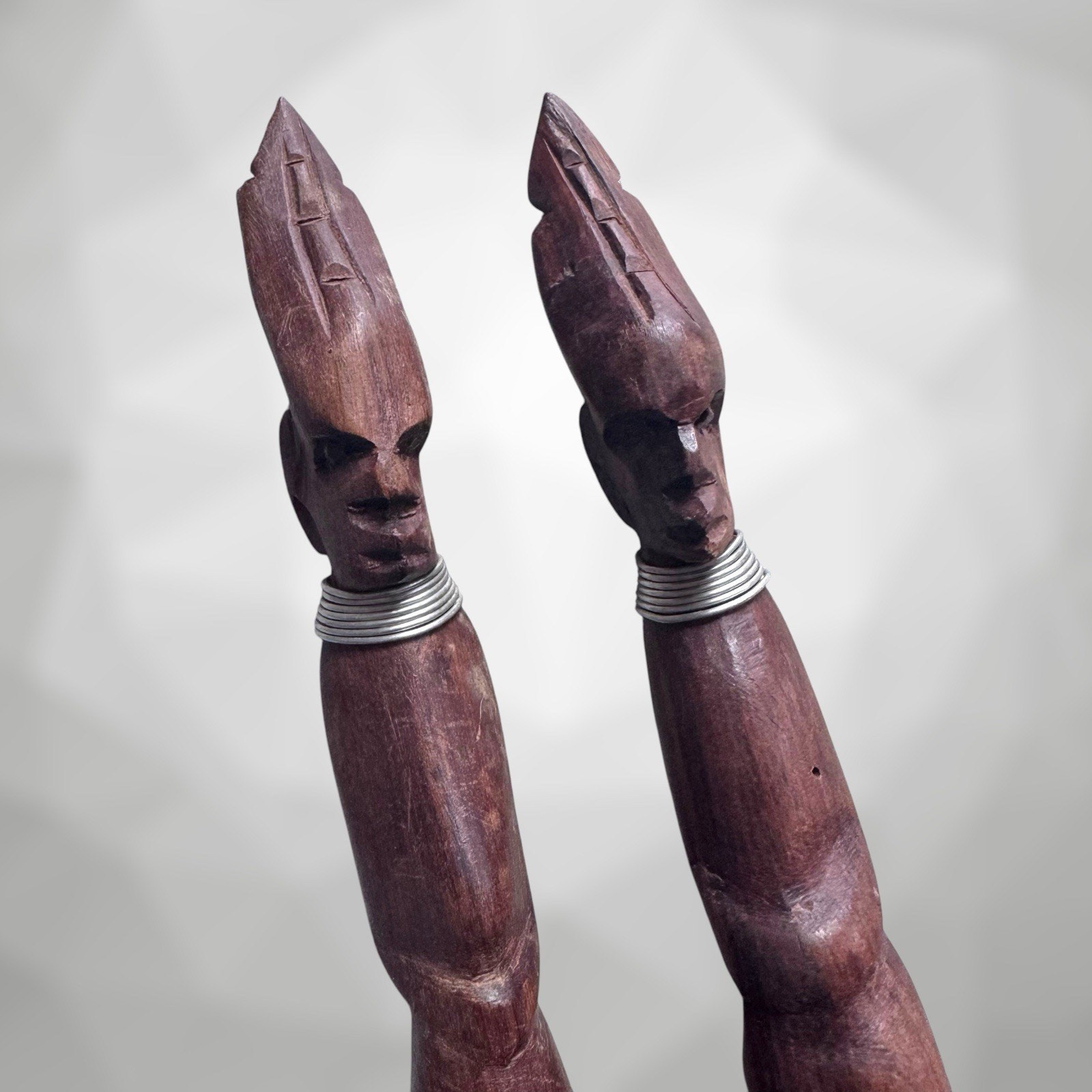 Vintage African Hand-Carved Wooden Large Spoon & Fork Set 14" Tribal Decor