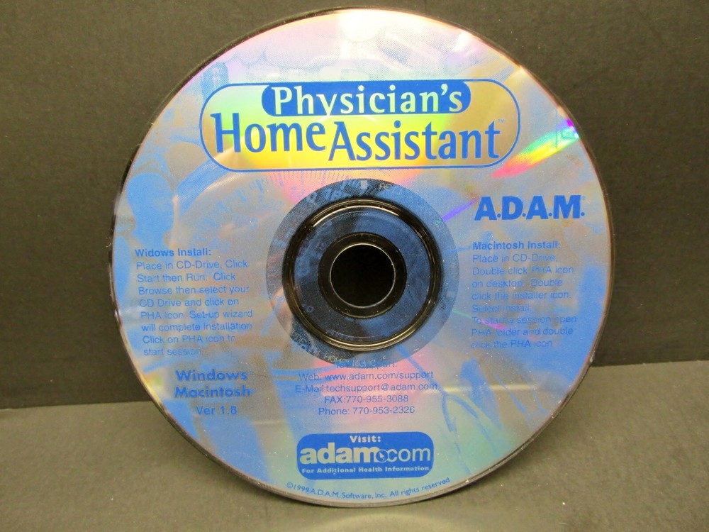 Physician's Home Assistant, CD-ROM, Win. & Mac. Ver 1.8, Adams Software 1998