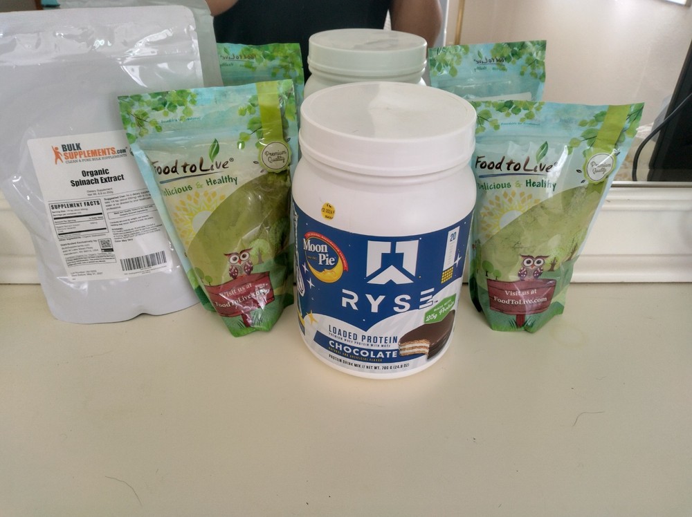 Ryse protein Moon Pie, Bulk Supplements organic spinach extract,