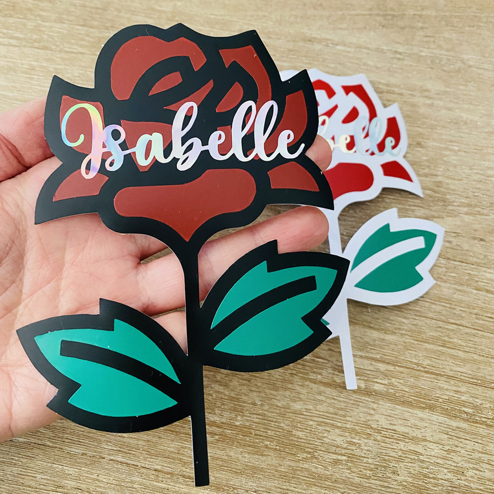 Personalized Custom Rose Name Sticker - 1 Pcs