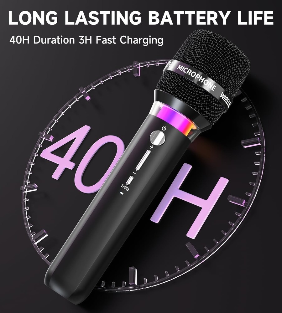 200FT Wireless Microphone System with Stunning LED Effects for Events & Parties
