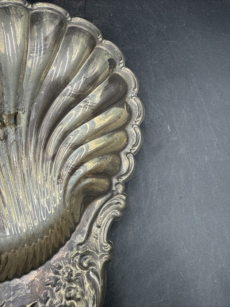 Vintage Silverplate Seashell Dish from Hong Kong ~ 11”x 9”