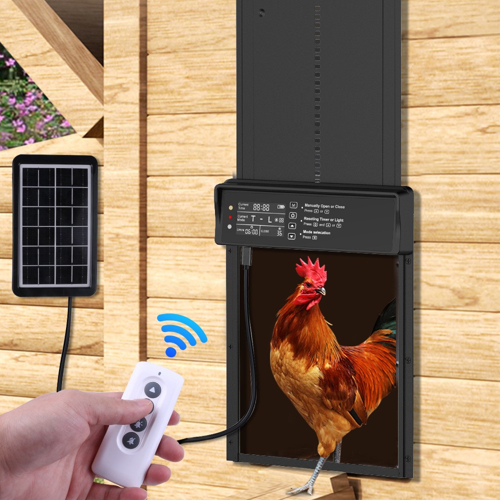 Solar Automatic Chicken Coop Door with Anti-Pinch/Timer/Light Sensor/LCD Display